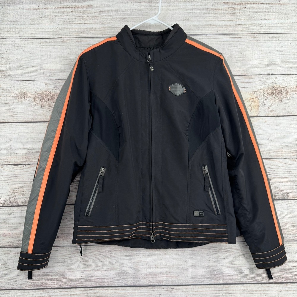 Harley-Davidson Motorcycle Jacket Women L Black Orange RCS Riding Gear Winged